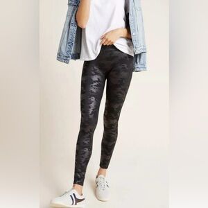 NWT, Spanx Black Faux Leather Camo Leggings, Petite L